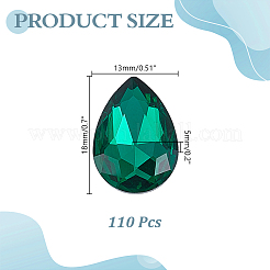 ポインテッドバックガラスラインストーンカボション110個。  多面カット  ティアドロップ  med.emerald  18x13x5mm&nbsp;RGLA-HY0001-05B