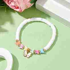 Polymer Clay Heishi Surfer Stretch Bracelet with Acrylic Butterfly Charms&nbsp;BJEW-JB09915-01