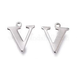 変色しにくい304ステンレススチールチャーム  レーザー切断  アルファベット  ステンレス鋼色  文字.v  12x10x0.8mm  穴：1mm&nbsp;STAS-H112-V-P