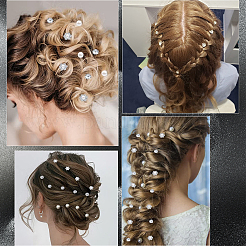 40個 2スタイル スパイラルヘアピン コイルアイロン ヘアアクセサリー  ABSイミテーションパール/ラインストーン付き  プラチナ  11~16x13.5mm  30個/スタイル&nbsp;OHAR-SP0001-10A