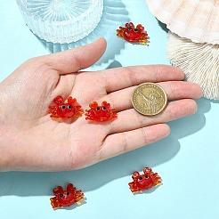 5個の手作りランプワークビーズ  カニ  レッドオレンジ  17~18.5x23~24.5x7~8.5mm  穴：2mm&nbsp;LAMP-YW0001-83