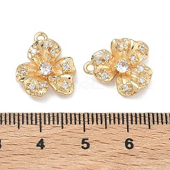 真鍮マイクロパヴェクリアキュービックジルコニアペンダント  花のチャーム  18KGP本金メッキ  16x14x4mm  穴：1.4mm&nbsp;KK-T080-19B-G
