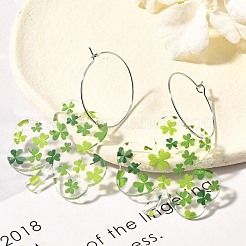 Acrylic Clover Hoop Earrings&nbsp;EJEW-M074-04P
