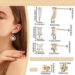 12Pcs 3 Style Brass Cubic Zirconia Stud Earring Findings&nbsp;KK-BBC0012-67