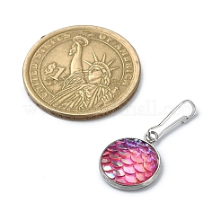 樹脂製フラットラウンド、マーメイドフィッシュスケールキーチン付き  鉄のキーホルダークラスプのパーツ  マゼンタ  2.7cm&nbsp;HJEW-JM01279-04