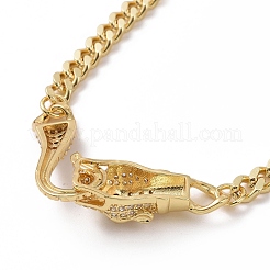 Cubic Zirconia Leopard Pendant Necklace with Brass Curb Chains for Women&nbsp;NJEW-G096-01G-02