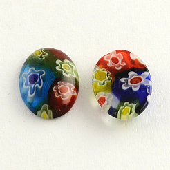 楕円形の手作りミッレフィオーリガラスカボション  ミックスカラー  14x10x3mm&nbsp;LK-R005-18