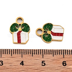 イオンプレーティング（IP）304ステンレスペンダント  クリスマステーマのエナメルチャーム  ゴールドカラー  ボックス  13.5x10x1.5mm  穴：2.5mm&nbsp;STAS-S140-03A