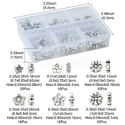 6 スタイル チベットスタイル合金ビーズ  花  アンティークシルバー  6.5~10x7~10x3~5mm  穴：0.8~2mm&nbsp;FIND-FS0002-50