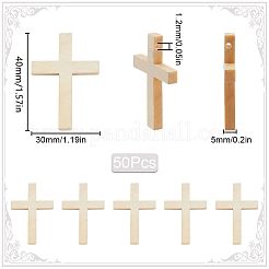 50個の木製ペンダント  クロス  ビスク  40x30x5mm  穴：1.2mm&nbsp;WOOD-SC0001-69
