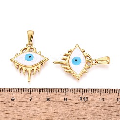 304ステンレススチールとエナメルペンダント  ナザールボンジュウのチャーム  ゴールドカラー  ライトスカイブルー  26x23x5mm  穴：8x3~3.5mm&nbsp;STAS-T072-79A-G