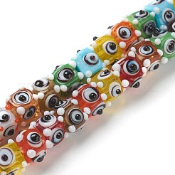 手作りのでこぼこランプワークビーズ  目の正方形  カラフル  9~10x6.5mm  穴：2mm  約65個/連  17.52インチ（44.5cm）&nbsp;LAMP-J092-03C
