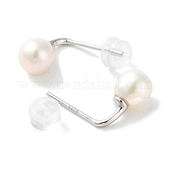女性用天然真珠スタッドピアス  スターリングシルバーピンと  プラチナ  12x5.8~6mm&nbsp;EJEW-C083-03P