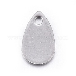 変色しにくいステンレススチールチャーム  ティアドロップ  空白タグのスタンプ  ステンレス鋼色  10x6x0.6mm  穴：1.2mm&nbsp;STAS-L211-02B-P