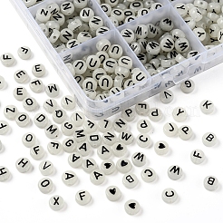 27 Style Flat Round with Black Letter & Heart Acrylic Luminous Beads&nbsp;SACR-YW0001-37
