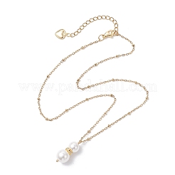 White Round Shell Pearl Snowman Pendant 304 Stainless Steel Satellite Chain Necklaces&nbsp;NJEW-JN05428