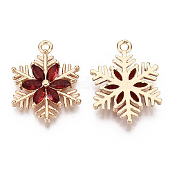 クリスマス真鍮ガラスペンダント  長持ちメッキ  スノーフレーク  ライトゴールド  レッド  21x16x3mm  穴：1.6mm&nbsp;LS-X-KK-R111-009-A02