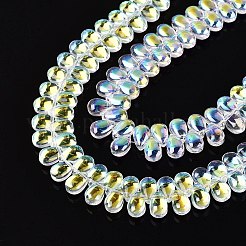 電気メッキ透明ガラスビーズ連売り  ティアドロップ  ABカラーメッキ  クリアAB  8.5~9x5.5~6x5~5.5mm  穴：0.7~0.8mm  約150~155個/連  19.09~20.08インチ（48.5~51cm）&nbsp;EGLA-N057-04A-01