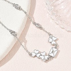 真鍮パヴェクリアキュービックジルコニアクローバーエンベロープリンクブレスレット  白いエナメル  長持ちメッキ  ラックめっき  鉛フリー＆カドミウムフリー  プラチナ  6.50インチ（16.5cm）&nbsp;KK-CBA6980-18P