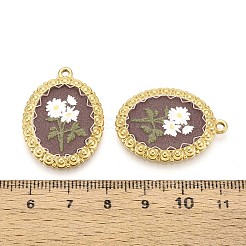 Vintage Printed Style 304 Stainless Steel Oval with Sunflower Pendants&nbsp;STAS-T071-29C-G