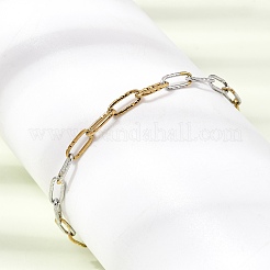 4MM Two Tone 304 Stainless Steel Textured Paperclip Chain Bracelets for Man and Women&nbsp;SA-CBAB767-13GP