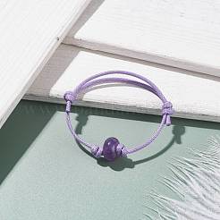 Natural Amethyst Disc Beaded Cord Bracelet&nbsp;BJEW-JB07686-05