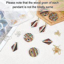 DIYダングルピアス作成キット  樹脂とひし形、サークルウォールナットウッドペンダントを含む  真鍮のピアスフックと丸カン  ミックスカラー  32個/箱&nbsp;DIY-OC0005-96