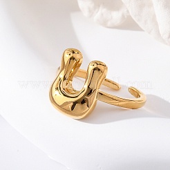 女性用304ステンレススチールオープンカフリング  文字L  18KGP本金メッキ  U字  13~14x7~15mm&nbsp;RJEW-M060-01G-21