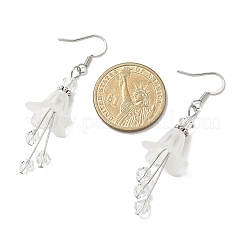 真鍮製フラワーダングルイヤリング 4組  ガラスとアクリルのペンダント付き  プラチナ  ミックスカラー  61x18mm&nbsp;EJEW-JE06596