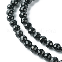 天然石ブラックトルマリンビーズ連売り  多面カット  ラウンド  6mm  穴：0.9mm  約60~62個/連  14.96~15.35インチ（38~39cm）&nbsp;G-F748-Y01-04