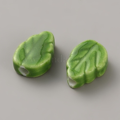 手作りの陶器ビーズ  葉  グリーン  13x9x5mm  穴：2mm&nbsp;PORC-CJC0009-05C
