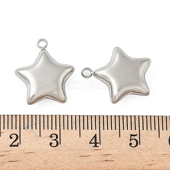 304ステンレスペンダント  スターのチャーム  変色しない  ステンレス鋼色  18x15.5x5mm  穴：1.8mm&nbsp;STAS-S186-01A-P