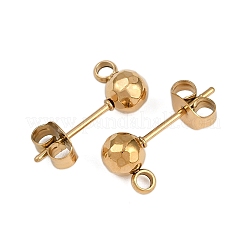 304ステンレススチールスタッドピアス金具  カン付き  イオンプレーティング（ip）  ラウンド  ゴールドカラー  5mm  穴：1.8mm  ピン：11x1mm&nbsp;X-STAS-A119-06G