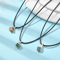ポリエステルコード付き合金エナメルダイスペンダントネックレス  オレンジ  17.72インチ（45cm）&nbsp;NJEW-JN04515