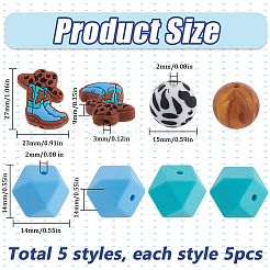25 個 5 スタイルのシリコーンビーズ  ミックスカラー  14~27x14~23x9~15mm  穴：2~3mm  5個/スタイル&nbsp;SIL-SC0002-08