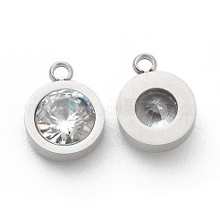 304ステンレススチールラインストーンチャーム  フラットラウンド  クリスタル  ステンレス鋼色  12x9x4mm  穴：1.8mm&nbsp;STAS-Z009-16P