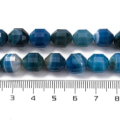 天然縞瑪瑙（染色・加熱）ビーズ連売り  エネルギープリズムカットダブルエンドポイントビーズ  ファセットバイコーンバレルドラムビーズ  ブルー  10~10.5x8.5~9.5mm  穴：1.4mm  約39個/連  15.75インチ（40cm）&nbsp;G-C171-D01-01