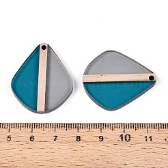 透明樹脂＆ウッドペンダント  ティアドロップ  ツートン  スチールブルー  32.5~33x27.3~27.9x3.5mm  穴：2mm&nbsp;RESI-T057-55A