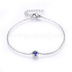 304ステンレススチールジュエリーセット  ペンダントネックレス＆スタッドピアス＆ブレスレット  ラインストーン付き  フラットラウンド  ブルー  ステンレス鋼色  16.54インチ（42cm）  6-3/4インチ（17cm）  6.5x3.5mm  ピン：0.8mm&nbsp;SJEW-H144-24B-P