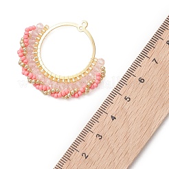 ガラスチャーム  リングチャーム  真鍮のコネクターチャームとガラスのシードビーズ付き  ピンク  36x40x4.5mm  穴：1.4mm&nbsp;PALLOY-MZ01278-01
