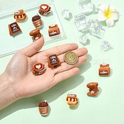 漫画コーヒーテーマの樹脂製ラペルピンバック12個、6スタイル  バックパックの服に金色の真鍮バッジをペイントする  混合図形  サドルブラウン  22.5~27.5x19.5~26.5mm  2個/スタイル&nbsp;JEWB-CJ0003-04