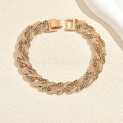 Unisex Brass Micro Pave Full Clear and Green Cubic Zirconia Cuban Link Chain Bracelets for Party and Casual Wear&nbsp;HS6983