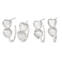 Valentine's Day Heart Natural Quartz Crystal Stud Earrings&nbsp;EJEW-T053-01P-08