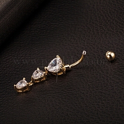 リアル 18k ゴールド メッキ 真鍮 キュービック ジルコニア へそリング へそリング ベリー リング  304ステンレススチールバー付き  44x9mm  バーの長さ: 3/8