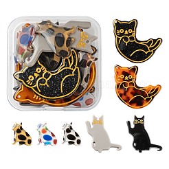 DIYジュエリー作りの発見キットのための猫/子猫のペンダントキット  エポキシ樹脂＆酢酸セルロース（樹脂）＆アクリルパーツを含む  ミックスカラー  23.5~39x20~35x2~2.5mm  穴：0.8~1.5mm  14個/箱&nbsp;DIY-LS0004-04