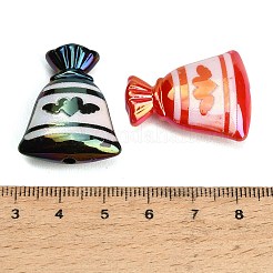 UVメッキ加工を施したエンボス加工の不透明アクリルビーズ  虹色の  ハート柄のラッキーバッグ  ミックスカラー  29x23.5x9.5mm  穴：3mm&nbsp;AC-CBAEEF4-17