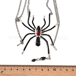 Alloy Jet Rhinestone Halloween Spider Pendant 3 Layer Choker Necklaces for Women&nbsp;NJEW-P336-01P