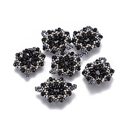 MIYUKI＆TOHO手作り日本のシードビーズリンク  織機模様  花  ブラック  24~25.6x19~19.2x3.2~3.6mm  穴：1.5~1.6mm&nbsp;SEED-E004-H16