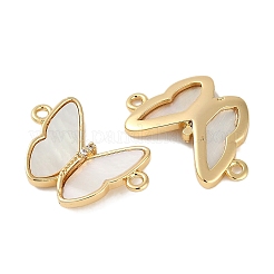 Brass Micro Pave Clear Cubic Zirconia Pave Natural Shell Butterfly Connector Charms&nbsp;KK-P283-05G