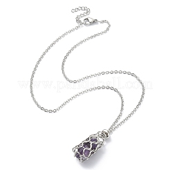 Natural Gemstone Macrame Pouch Pendant Necklaces&nbsp;NJEW-JN04396